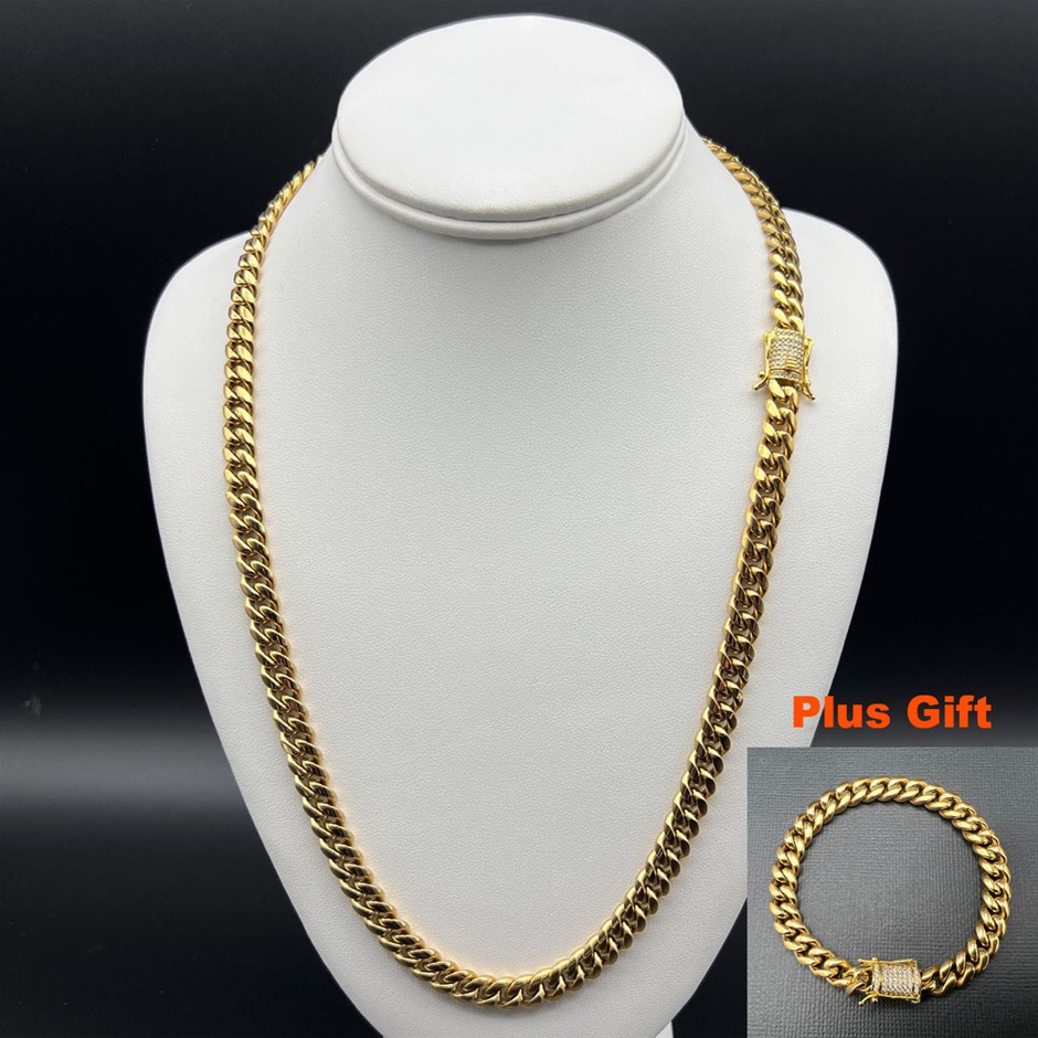 18K Gold-Filled Cuban Necklace with Simulated Diamond Clasp, 8MM -  60.9cm
