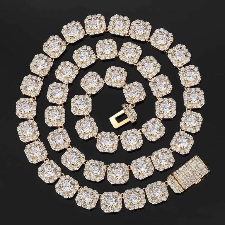 18K Gold - Filled Clustered Necklace Simulated Diamonds, 10MM Wide - 60.9cm