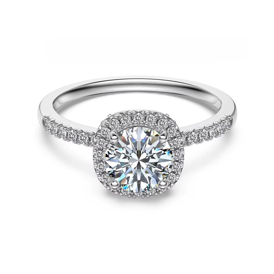 1.00ct Round Cut GRA Certified Moissanite 925 Sterling Silver Ring - Size 6