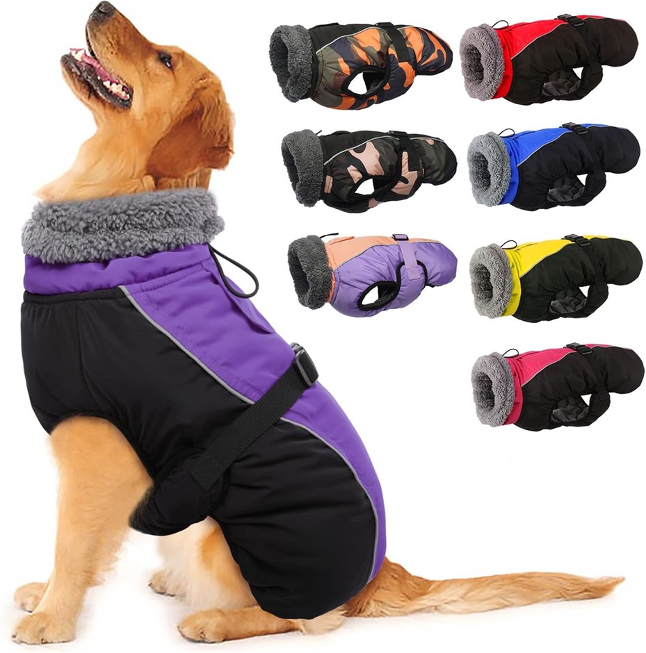 IECOii Extra Warm Dog Coat Reflective Adjustable Dog Jacket, Small, Purple.