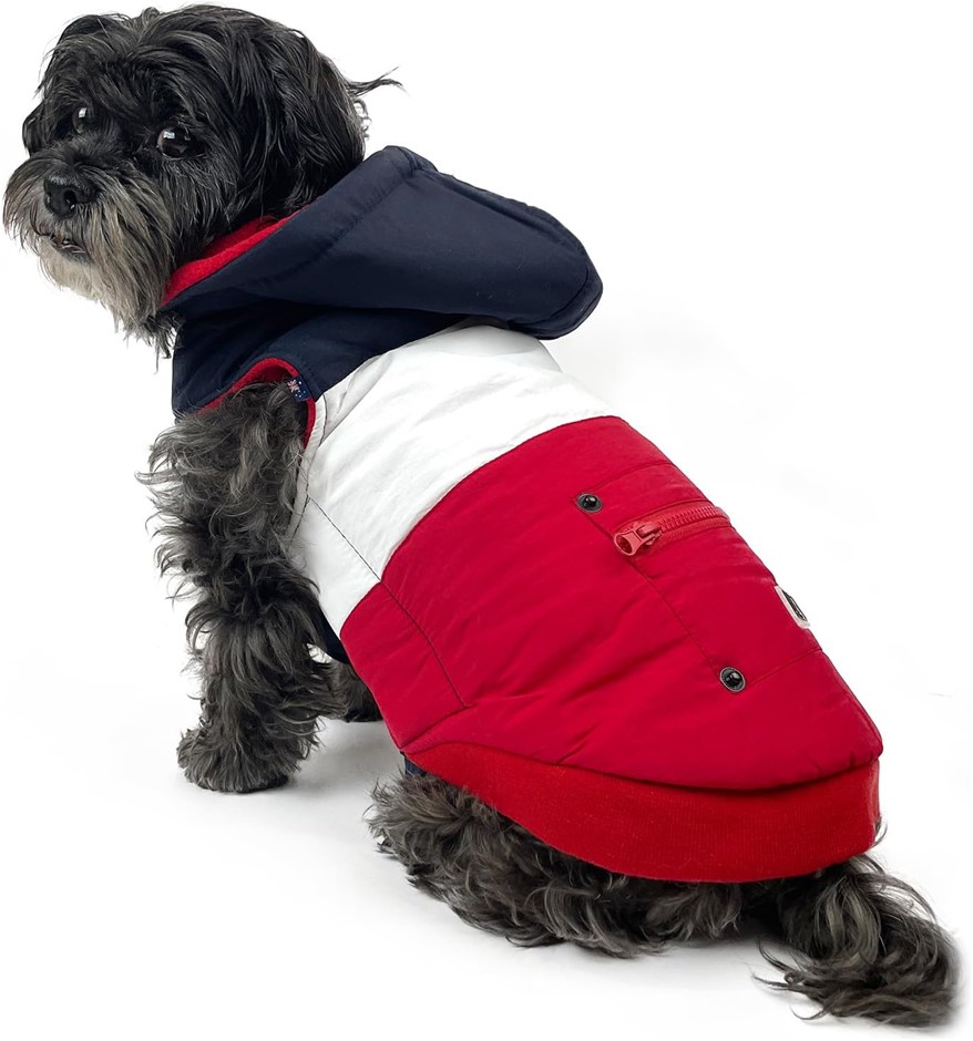 HUSKIMO Mt Buller Dog Coat, Navy/Red, 22cm.