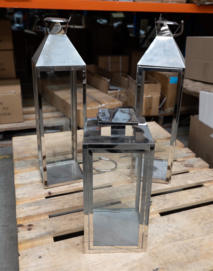 3 x CAFÉ LIGHTING HURRICANE LAMP, 1 x SMALL & 2 x EXTRA LARGE SILVER LANTER