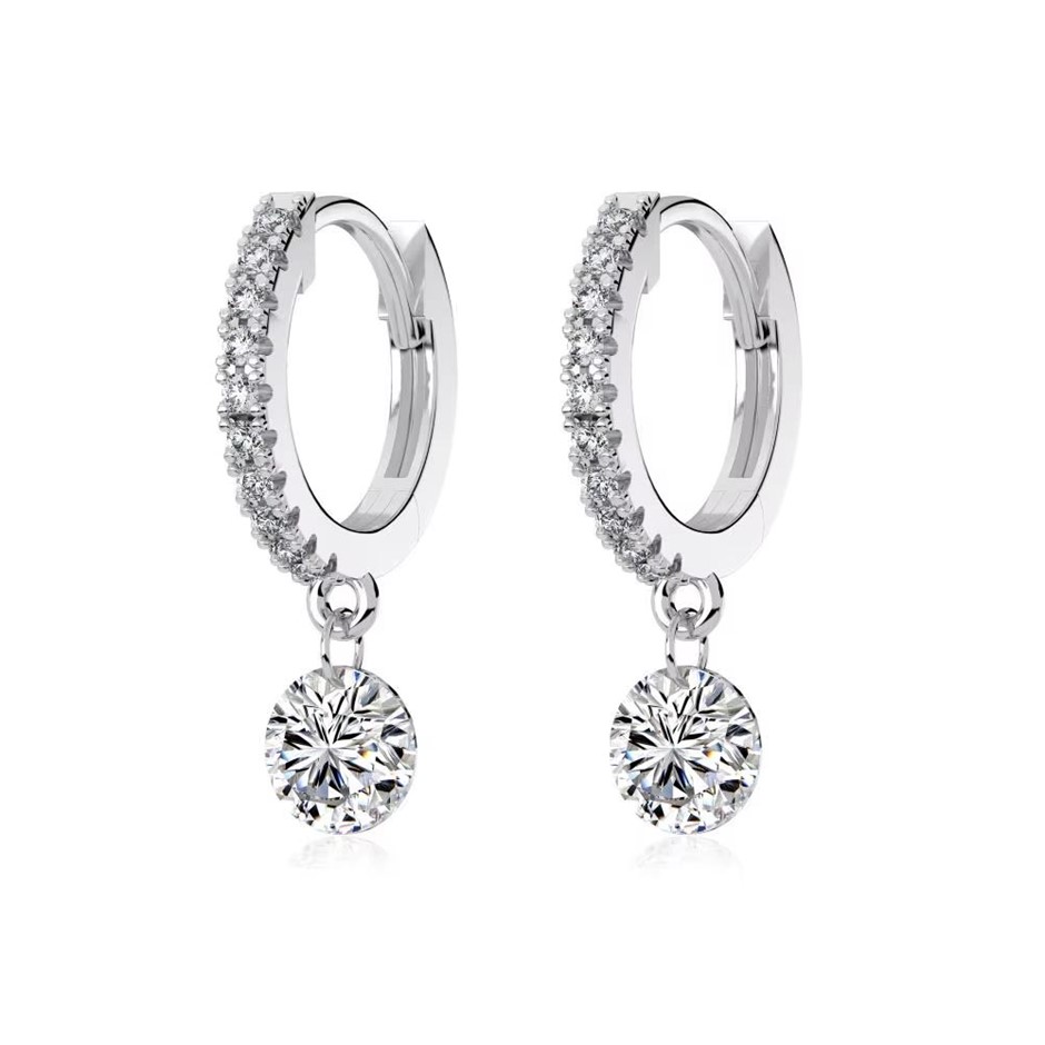5mm Round 925 Sterling Silver Simulated Diamonds Hoop Earrings