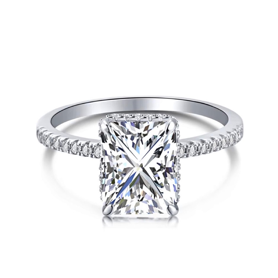 4ct Rectangle Cut Simulated Diamond 925 Sterling Silver Ring - Size 9