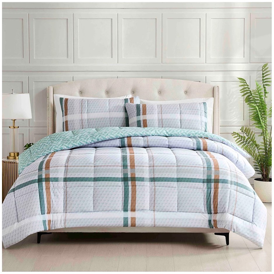 ISTORIA HOME 3pc Comforter Set, King, Textured Checked.