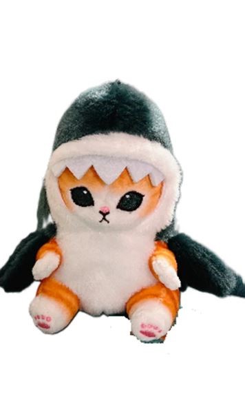 Kawaii Tempura Fried Shrimp Shark Cat Plush Doll Keychain - Blue 13cm