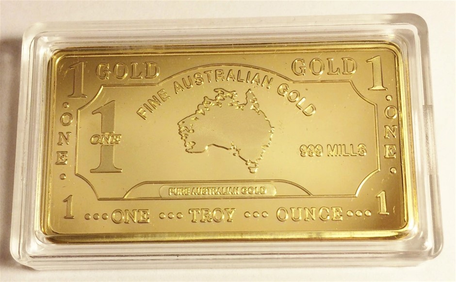 Awesome "MAP OF AUSTRALIA" 1 Troy Oz Ingot Finished in 999 24k Gold