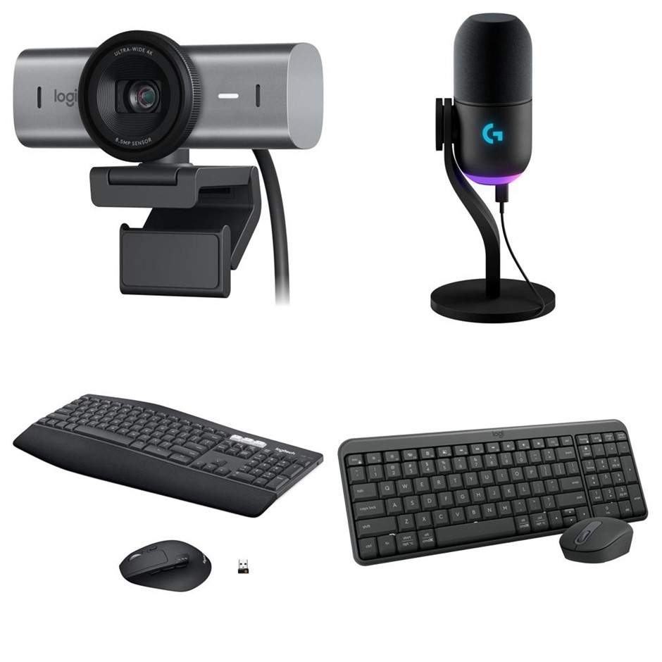 4 x Assorted LOGITECH Peripherals. 1 x LOGITECH MX Brio 4K Streaming Webcam