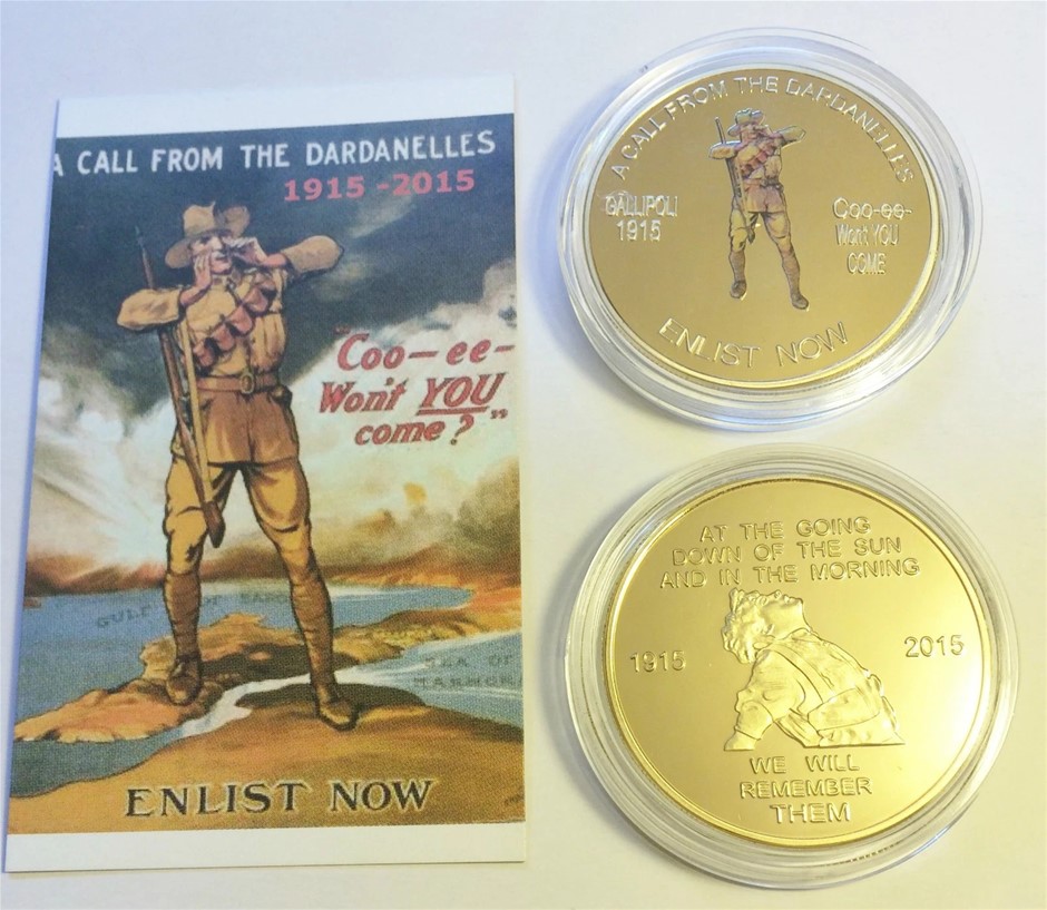 NEW 2015 GALLIPOLI "COO-EE" 1 Oz COIN C.O.A. LTD 1,000 Finished in 999 24k