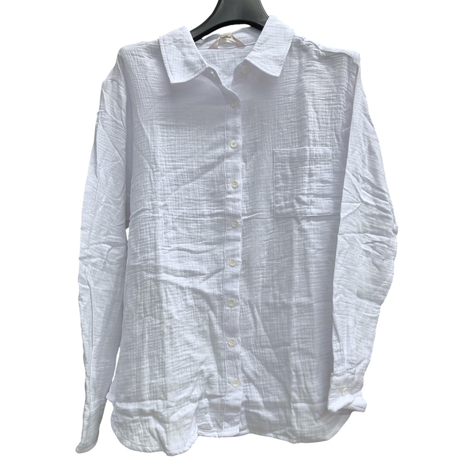 2 x LEO&NICOLE Women's Gauze Shirt, Size L, 100% Cotton, White.