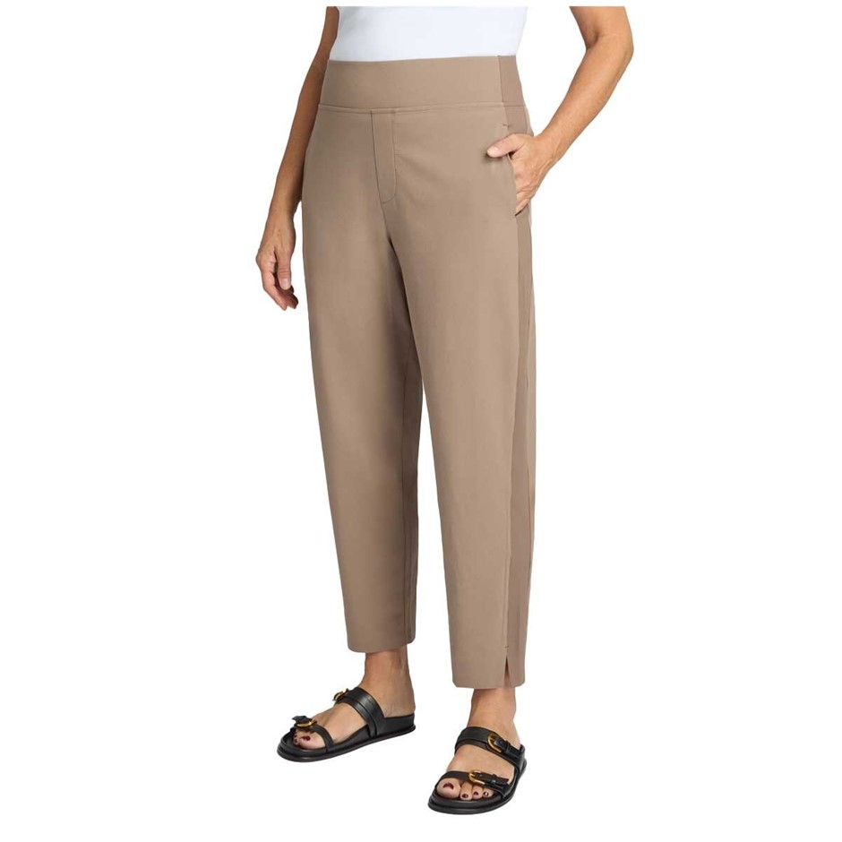SIGNATURE Women's Ankle Pants, Size S, 87% Polyester, Tan.