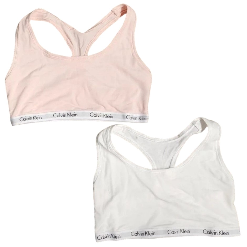 2-Pack CALVIN KLEIN Women's Unlined Bralette, Size XS, 90% Cotton, Pink/Whi