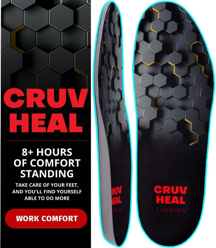 CRUVHEALUnisex Anti Fatigue Work Comfort Orthotic Insoles, XL, Black. Buye