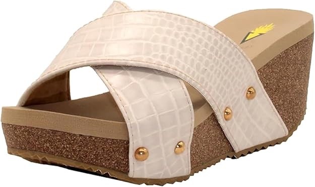 VOLATILE Women's Criss Cross Sandal Wedge, Size 8, Beige Croco, PV121. Buy
