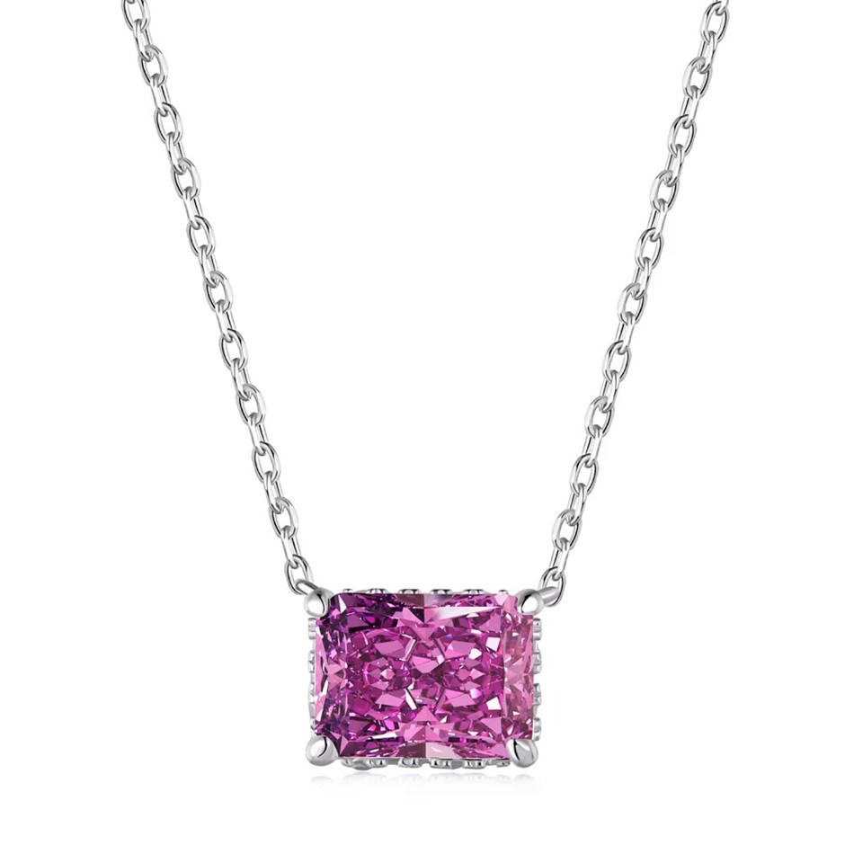 2.0ct 925 Silver Simulated Diamonds Rectangle Pendant Necklace