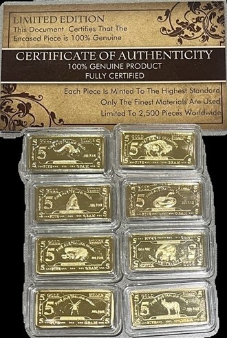 complete set of 8 Rare 2014 5g Certified Animal Series
T