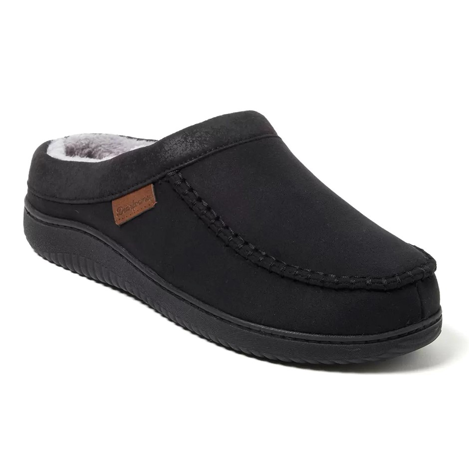 DEARFOAMS Men's Suede Clog Slippers, Size L (11-12), Black, 595380 31233.