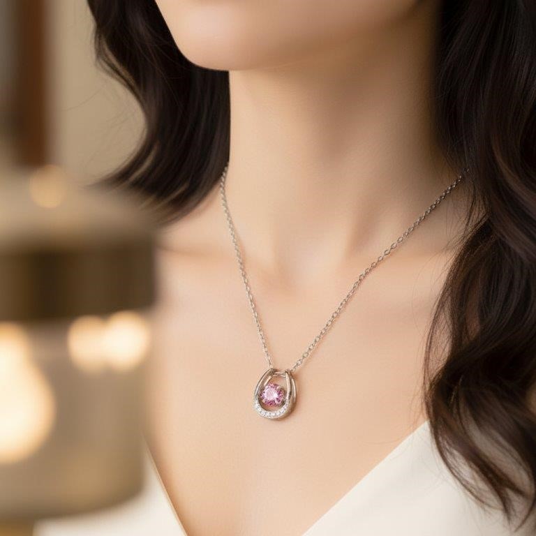 1.0ct GRA  Moissanite Pink Brilliant Cut 925 Sterling Silver  Pendant