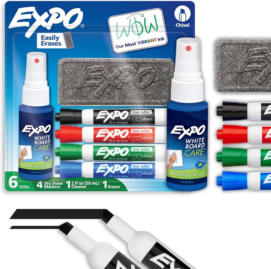 2 x EXPO Dry Erase Marker Starter Set, Chisel Tip, Assorted, Whiteboard Era