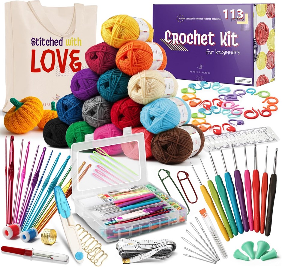 Crochet Kit for Beginners Adults and Kids, 113 Piece Knitting & Crochet Sup