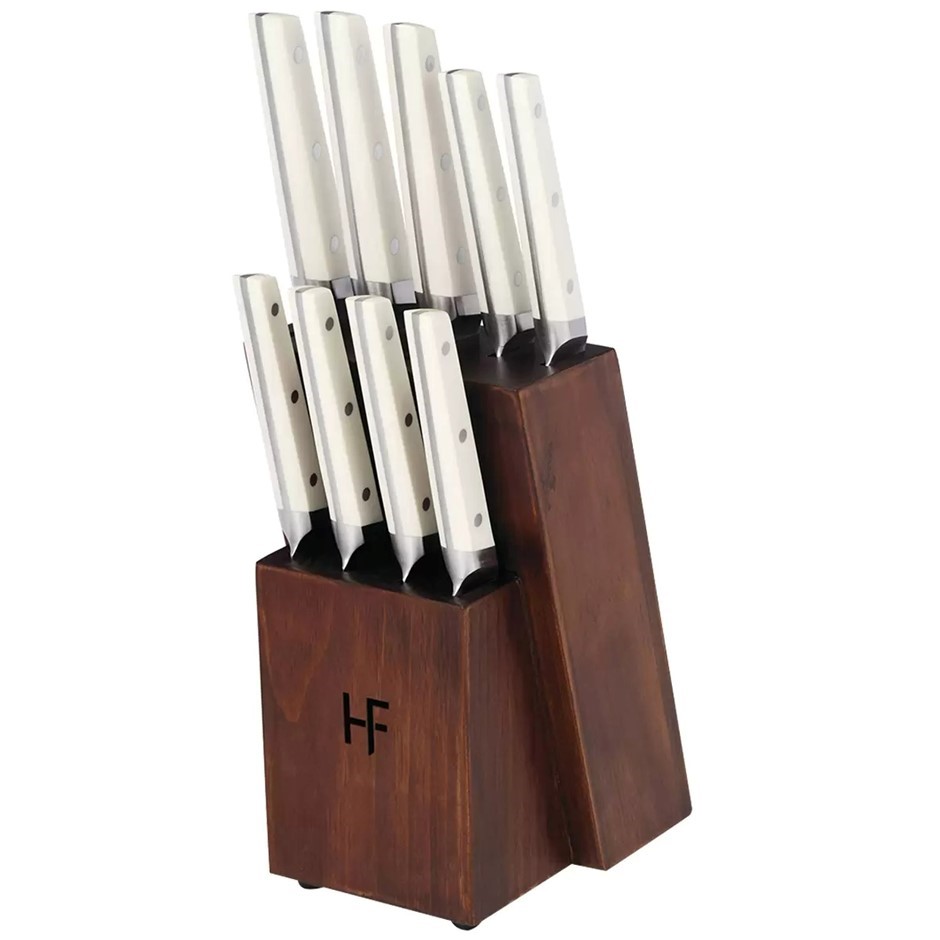 HAMPTON FORGE 10pc Knife Block Set, White. N.B: Not in original packaging.