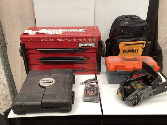 <p>Sidchrome Toolbox, Dewalt Job Site Bag With Assorted Tools </p>