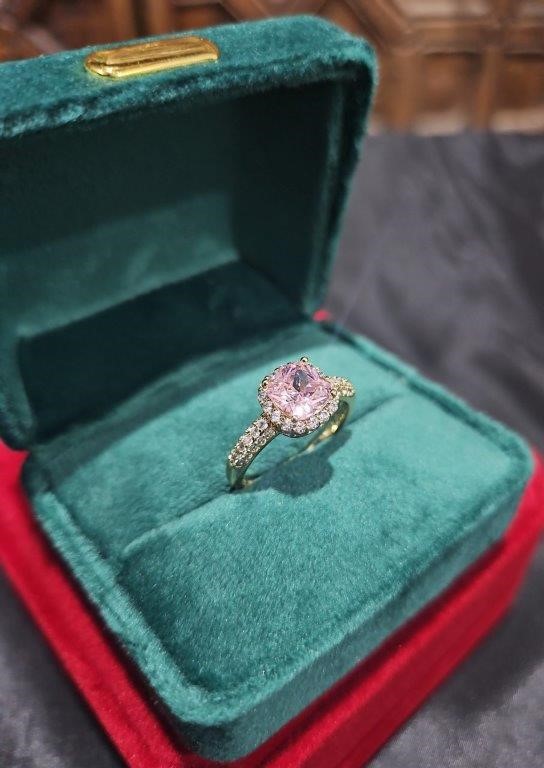 14K/Italy 2.0ct Pink Princess Cut Yellow Gold Ring Warranty Quality-7US