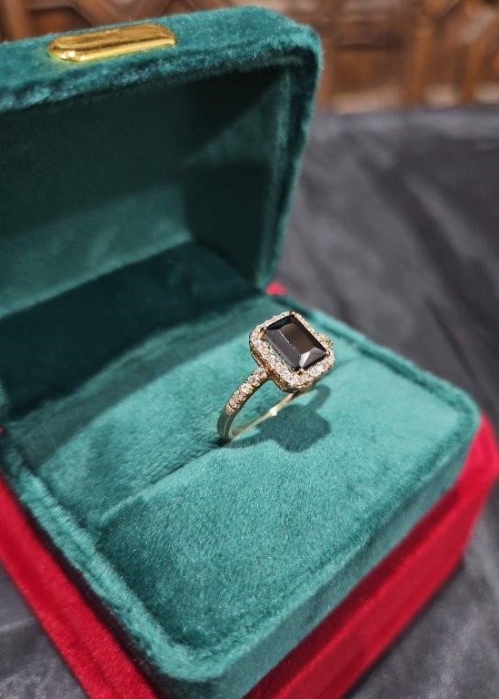 14K/Italy 2.0ct black Emerald Cut Yellow Gold Ring Warranty Quality-8US