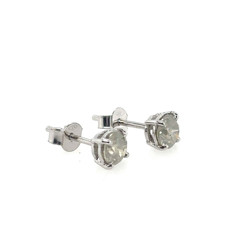 1.20ct 2 Stones Round Dia. SI-P1/ brownish yellow Earrings 18K White Gold