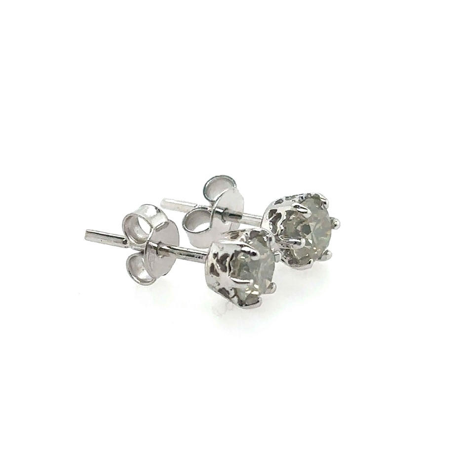 1.18ct 2 Stones Round Dia. SI-P1/Light Brownish Fancy Yellow Earrings