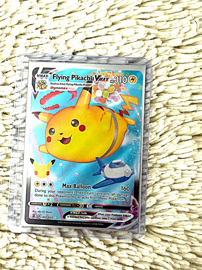 Flying Pikachu VMAX Celebrations 25th Anniversary holo card.