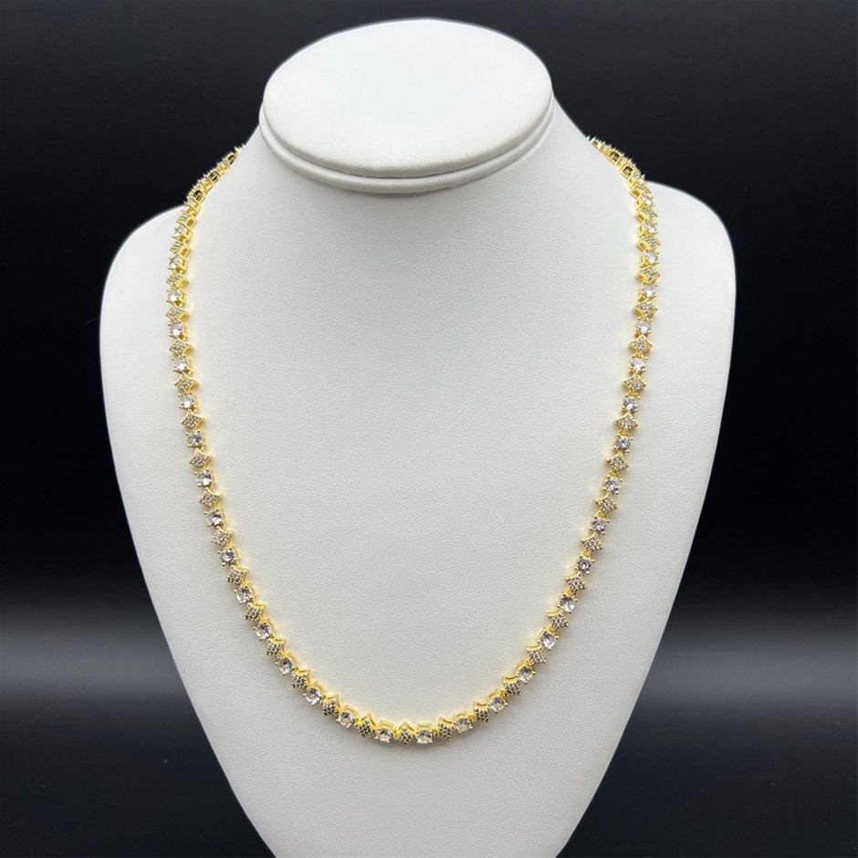 18K Gold-Filled 6mm Tennis Star Necklace with Simulated Diamonds - 45.7cm