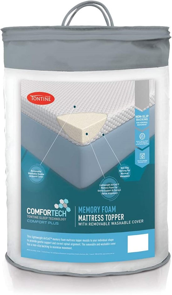TONTINE Comfortech Memory Foam Mattress Topper, Queen Bed. NB: Not in Origi