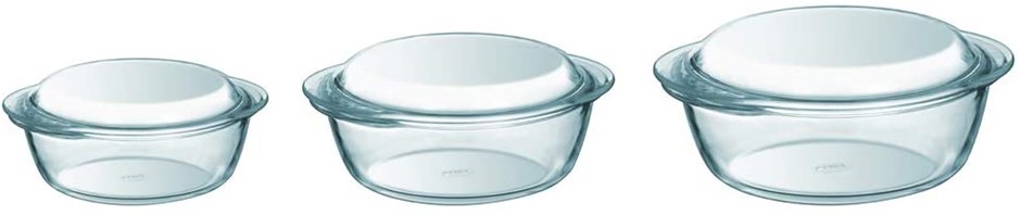 PYREX Essentials Glass Casserole Set, 3 Piece Set, Size: 1.4L, 2.1L and 3L.