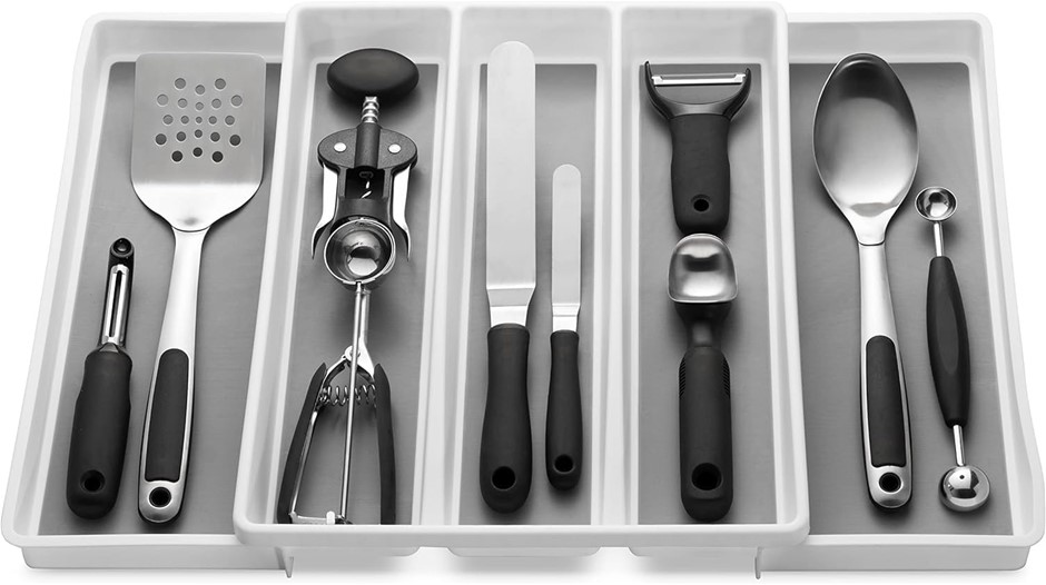 2 x ELTOW Expandable Silverware Drawer Organizer & Utensil Tray Set, Non-Sl