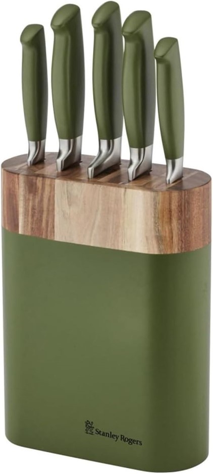 STANLEY ROGERS Olive Green Oval Knife 6 Piece Block Set – Premium Stainless