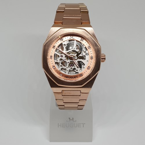 HEUGUET T70 Men's Skeleton Automatic Watch — Rose Gold