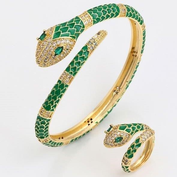 Set 18KGold Filled/Italy Stamped Yellow  Snake Bangle & Ring -Bonus Gift