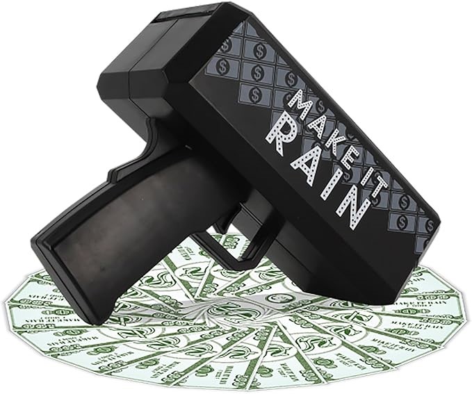 NPW Gifts Make It Rain Money Maker Gun, Black and Gold, 50 Bills Included -