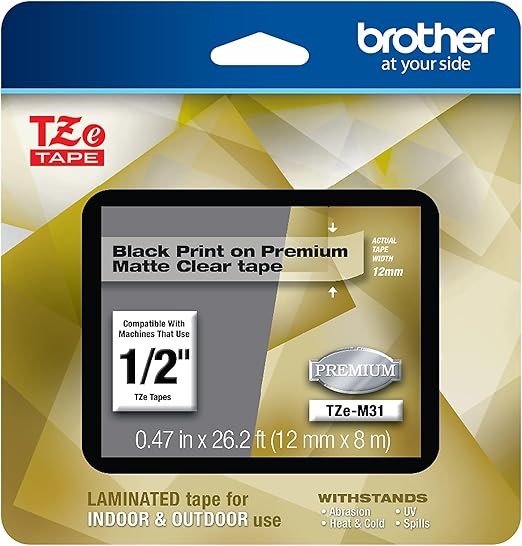 Brother P-Touch TZe-M31 Black Print on Premium Matte Clear Laminated Tape 1