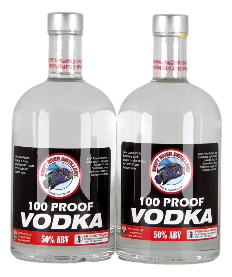 Swift River Distillery Vodka 100 proof (2x 700mL), QLD.