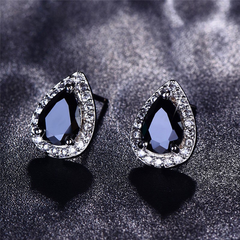Designer Simulated Diamond Teardrop Earrings in Black