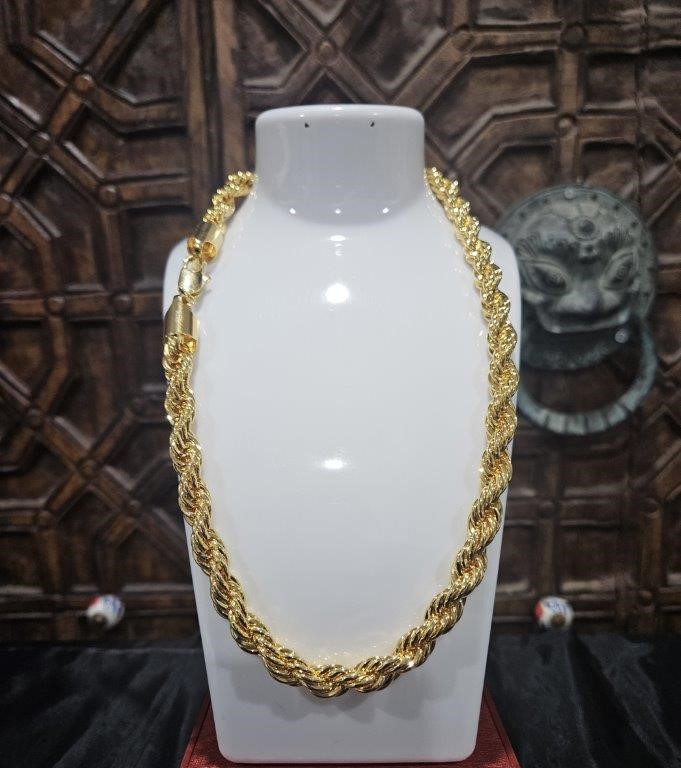 22K/Italy Stamped  Yellow Gold Filled Rope Chain -50CM-10MM-Bonus Gift