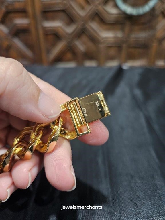 22K/Italy Stamped Yellow Gold Filled Bracelet -19CM-16MM-Bonus Gift