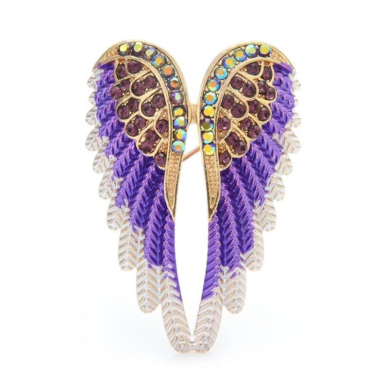 Designer Simulated Diamond Purple, White & Brown Angel Wings Brooch Pin