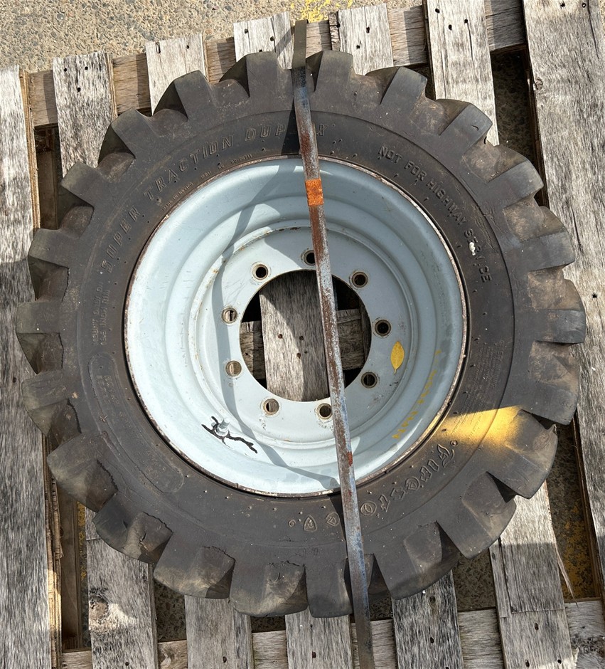 1x Used Genie 10x16.5 Access Tyre & Rim - 9 Stud - Silverwater