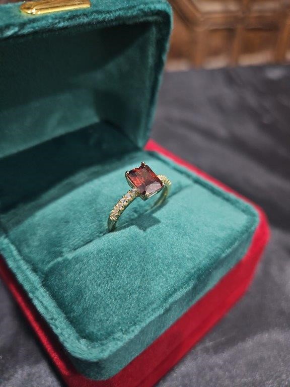 14K/Italy 2.5ct Ruby Emerald Cut  Yellw Gold Filled Ring(stamped)-8US-Bonus