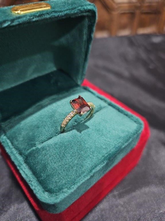 14K/Italy 2.5ct Ruby Emerald Cut  Yellw Gold Filled Ring(stamped)-9US-Bonus