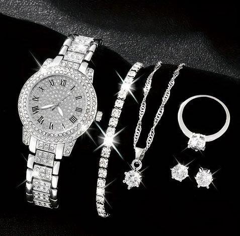6-Piece Jewellery Set.Watch, Necklace, Bracelet, Ring & Earrings