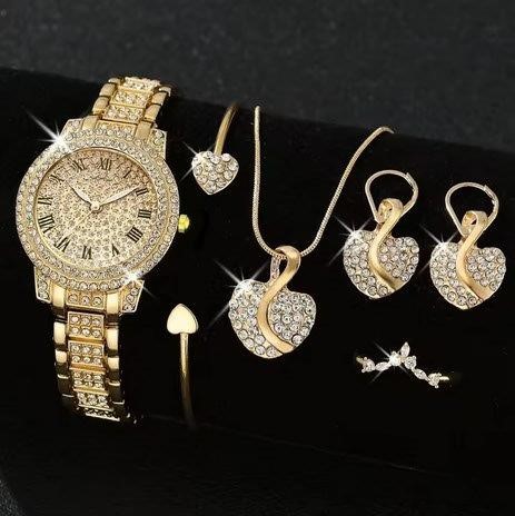 6-Piece Jewellery Set.Watch, Necklace, Bracelet, Ring & Earrings